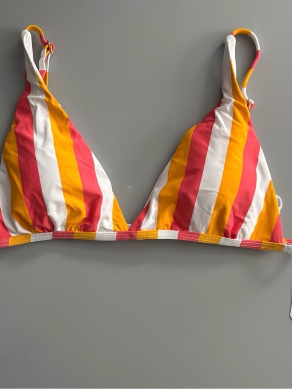 Dippin' Daisy's Vertical Stripe Triangle Bikini Top in Pink, Yellow & White